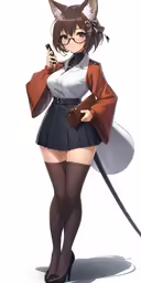 an anime girl with glasses holding a cell phone