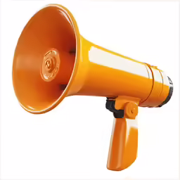 a bright orange and white hand held loud speaker