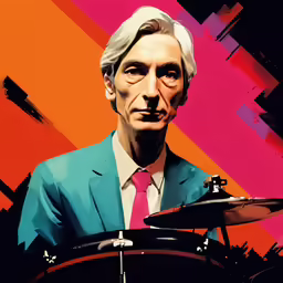 a painting of a person playing drums