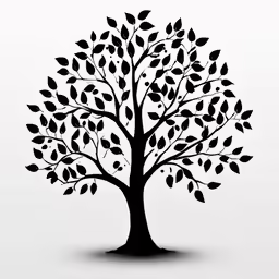 the silhouette of a tree in black with leaves