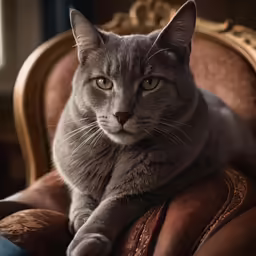 a cat is laying on a brown chair
