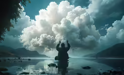 there is a person that is taking a photo of the sky and clouds
