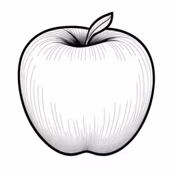 an apple with a leaf on it,an apple drawn in black and white on a white background