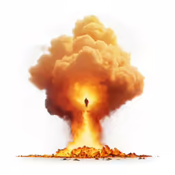 a man standing on top of a fire filled with yellow and orange colored clouds