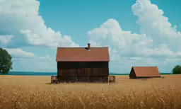 a large field with a building in it