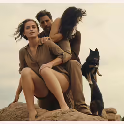 a man and woman sitting on a rock together