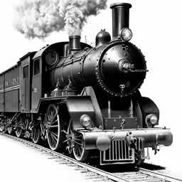 a black and white image of a steam locomotive