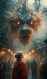 a girl watching a dragon in a fantasy setting
