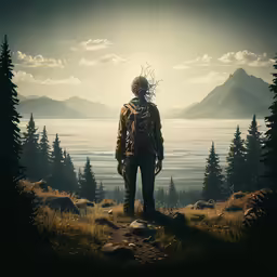 a man standing on a mountain with mountains in the background