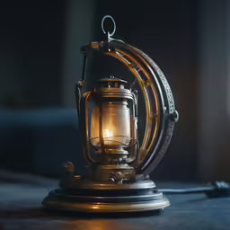 an old lantern is sitting on a table in a room