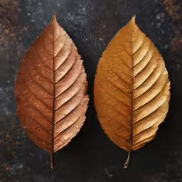 two leaves are placed on a marble surface