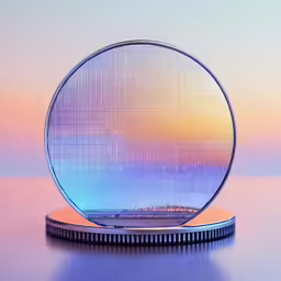 a round object sits in front of a colorful backdrop