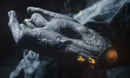 the hands of a person with white and yellow painted skin