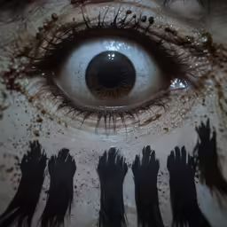 an eye with many silhouettes around it