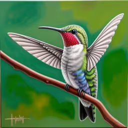 a picture of a colorful hummingbird perched on a branch,the colorful hummingbird sits on the branch, resting