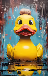 an animated duck floating on a body of water