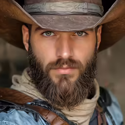 a man with a long beard wearing a hat