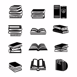 books icons are black and white, on a white background
