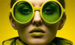 a woman wearing a pair of yellow glasses