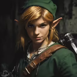 a woman with blonde hair in a green outfit