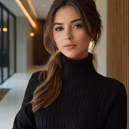a woman wearing a black sweater and black dress