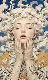 a beautiful woman with lots of white hair is posing for the camera