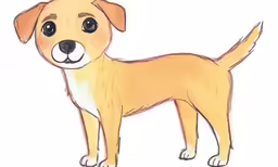 a drawing of a dog with a little white face