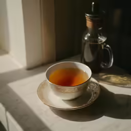 a cup that is on a saucer