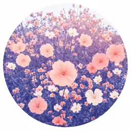 an image of a bunch of flowers in a blue circle