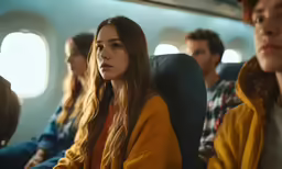some people sitting next to each other on a plane