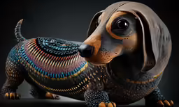 the dog is made from ceramic, wearing different colors