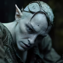a male elf with long hair and white makeup