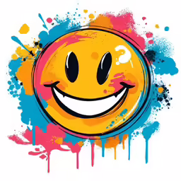 a smiley face with paint splats around it