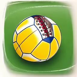a soccer ball on the grass next to a square white plate