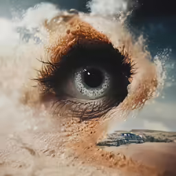 the eye and sky of an animal in some type of surreal area