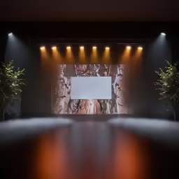 a white screen on a black background with trees in the back