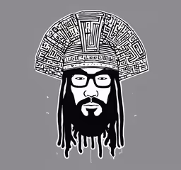 a man with dreadlocks wearing a hat,the drawing of a man with glasses and a hat