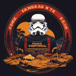 the poster depicts a helmeted trooper against a sun background,a picture of a poster of the force awake trooper