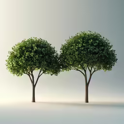 three trees with small leaves are in the shape of curved shapes