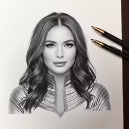 a pencil drawing of a beautiful woman in a shirt