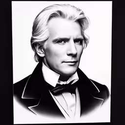 black and white portrait of a man in a tuxedo