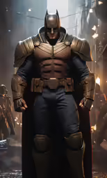 a batman costume stands next to other batman costumes