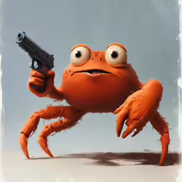 an angry spider with a gun holding up its hands