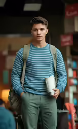 a man that is standing with a cup