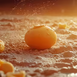 some fruit being thrown at a pile of bananas