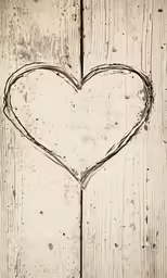 a drawing of a heart on a wooden background