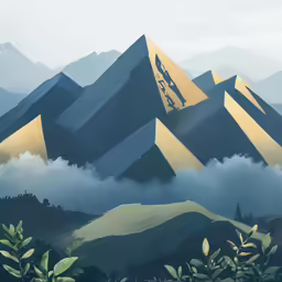 digital illustration of mountains covered with clouds