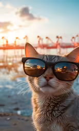 a cat with sun glasses looking off into the distance