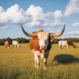 several brown and white cows are in a grassy pasture