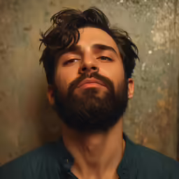 a man is looking up with his eyes closed